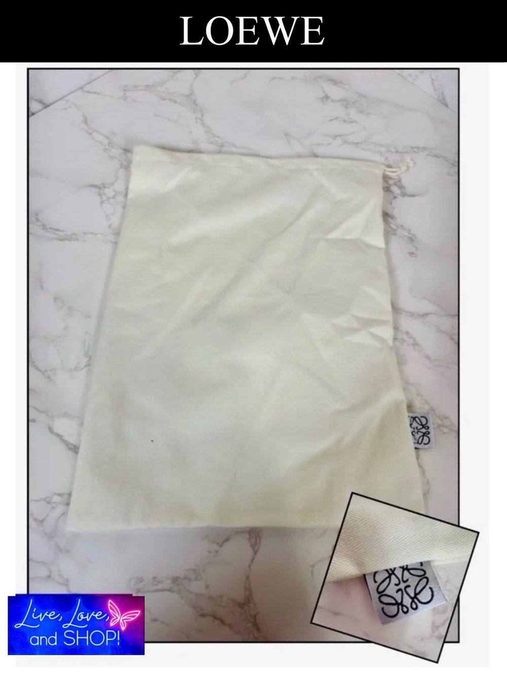 LOEWE Cream Dust Bag Drawstring w/Loewe Logo Tag, NWOT